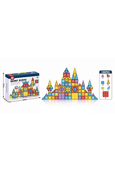 MalPlay Magnet blocks construction set for children, with 100 pieces in various shapes for 3D structures,