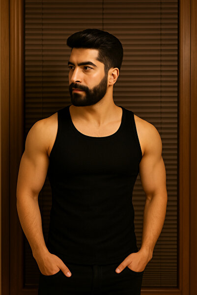 beuivo Men's Black Halter Neck Lycra Sports Tank Top