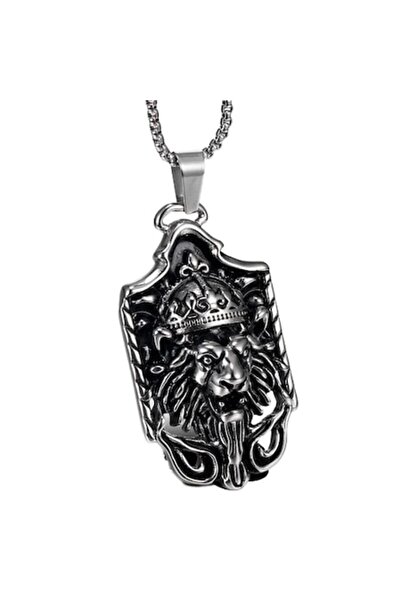 Tessero Colier cu pandantiv și placă cu cap de leu încoronat, oțel inoxidabil...