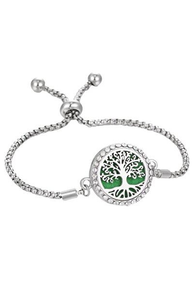 Tessero Brățară de aromaterapie pentru femei, mărime reglabilă, pietre de zirconiu, placată cu argint,