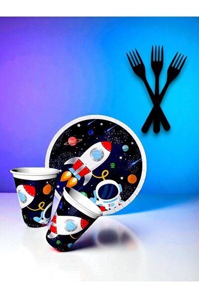 partylady مجموعة أدوات تقديم الطعام ذات الطابع الفضائي لـ 16 شخصًا