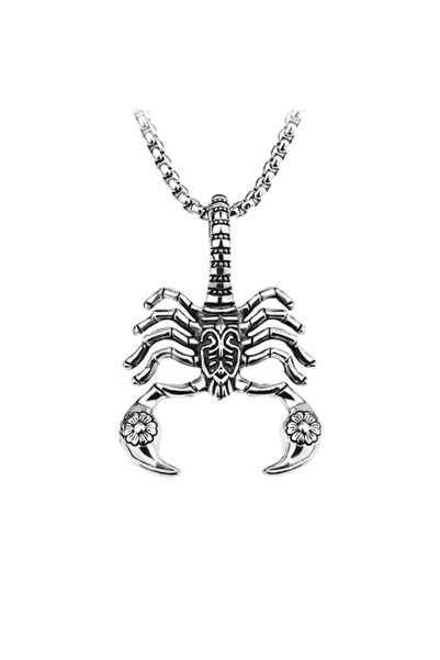 Tessero - Colier cu design cubic și pandantiv scorpion, placat cu aur de 18K, culoare argintie