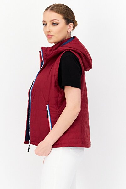 Fourlaps Women Hooded Plain Vest Jacket, Red