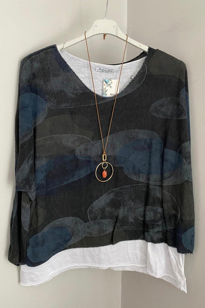 AYASOFYA OTANTIK Γυναικείο ιταλικό μαύρο χρώμα με μοτίβο μπλοκ, βαμβακερό χτε...