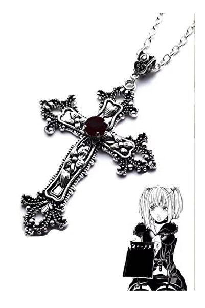 Köstebek Death Note Misa Haç Siyah Kristal Taşlı Kolye
