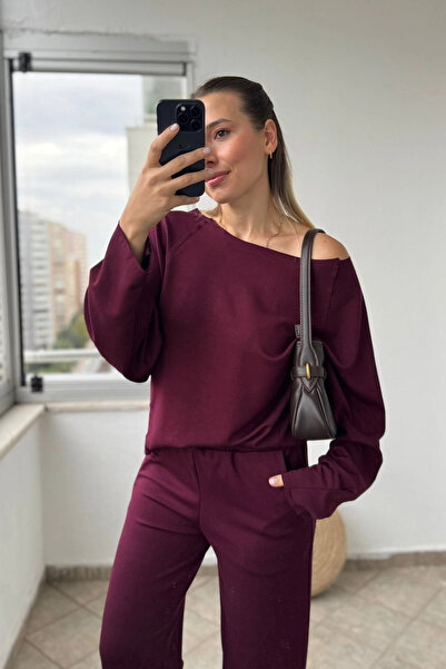 Kubos Moda Σετ αθλητικής φόρμας Kayık Yaka Modal Claret Red Modal