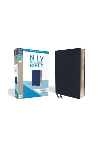 Zondervan Pub House NIV, Thinline Bible, Bonded Leather, Navy, Indexed, Red L...
