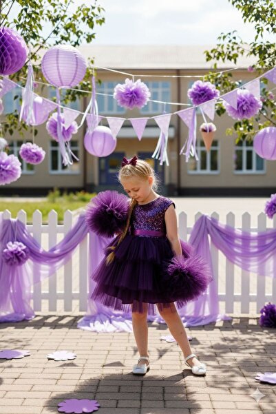 ABİYEKİDS Пом-пом ръкави с катарами Рожден ден Шоу 23 април Рокля за дипломиране