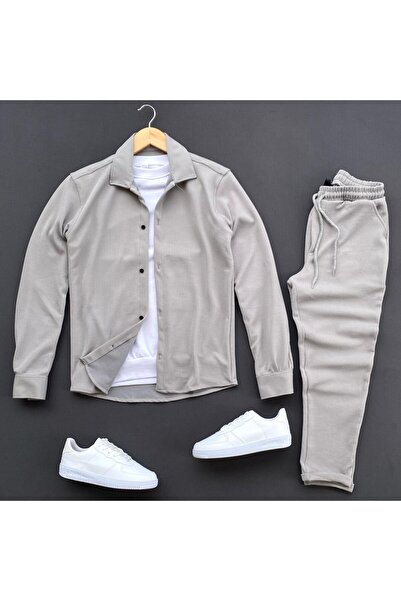 THEGENTMAN Fitilli Ottomon Kumaş Gömlek Eşofman Sweat Takım Erkek
