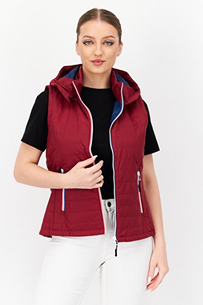 Fourlaps Women Hooded Plain Vest Jacket, Red
