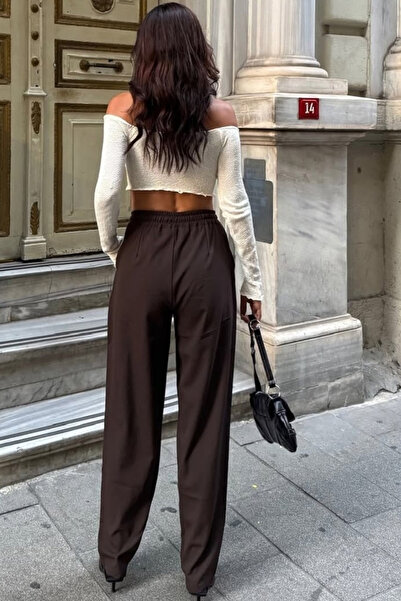 ESSFASIHON Beli lastikli geniş paça pantolon