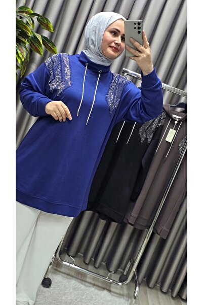 Elmas Tesettür ملابس نسائية مقاس كبير تونيك مزين بالأحجار من الأمام