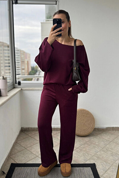 Kubos Moda Σετ αθλητικής φόρμας Kayık Yaka Modal Claret Red Modal
