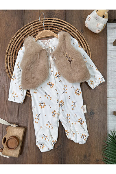 Bolly Baby Plush Vest with Floral Pattern Front Snap Fastener Camisole Stretchy Baby Girl Romper