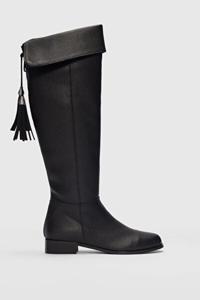 selin shoes Γυναικείες μπότες Mona Tassel με λεπτομέρειες πάνω από το γόνατο-ΜΑΥΡΟ