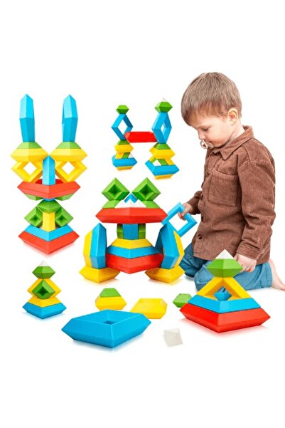MalPlay Construction set for children with 30 magnetic pieces in unique, multifaceted, multicolor shapes