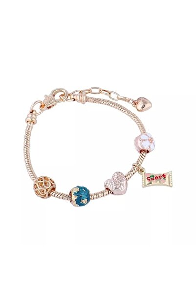 Tessero Brățară de damă cu săculeț de bomboane și pandantive în formă de inimă, placată cu aur de 18K, mărime reglabilă 17cm+4cm