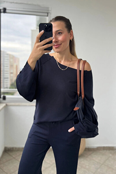 Kubos Moda Σετ αθλητικής φόρμας Kayık Yaka Modal Navy Blue Modal