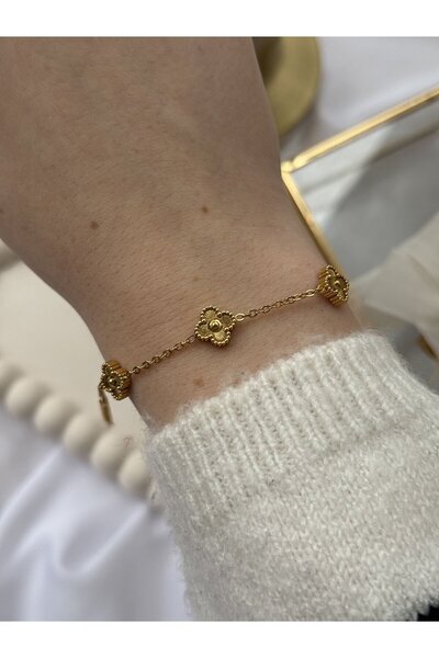 Atelier Emine Minik Yonca Detaylı Gold Bileklik