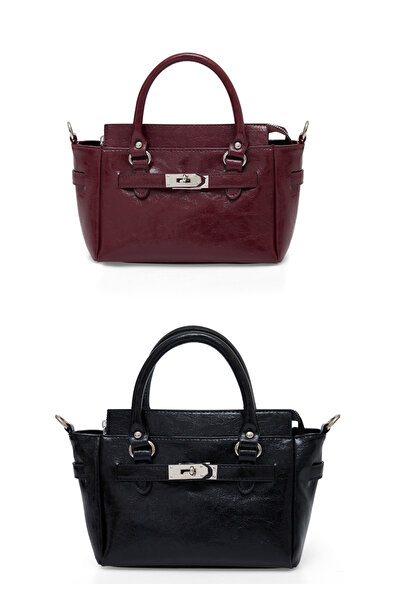macsoo 2 τεμάχια Μαύρη μπορντό γυναικεία τσάντα χειρός και ώμου με αγκράφα κα...