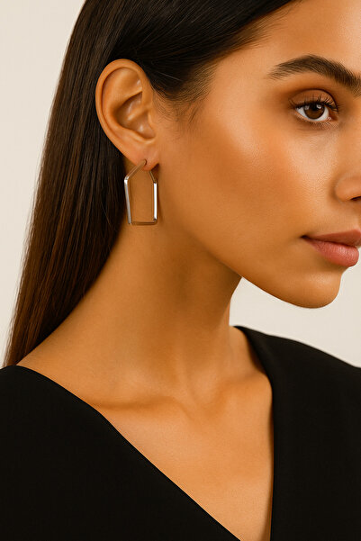 Evalia Takı Dörtgen Şekilli Paslanmaz Çelik Silver Halka Küpe