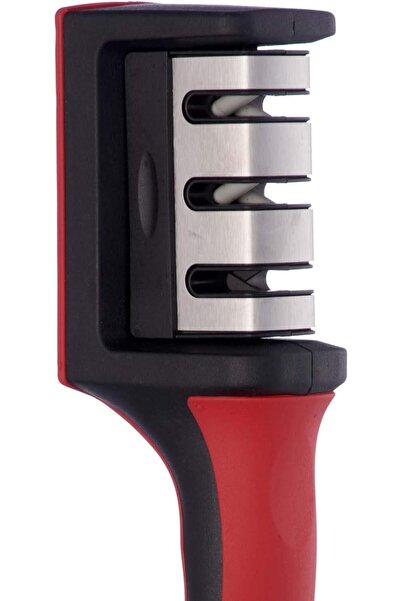 Generic Stainless Steel Knives Sharpener with Plastic Handle - Black and Red