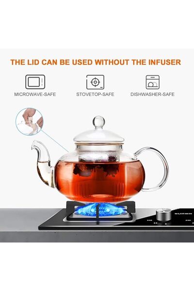 CnGlass Glass Teapot 33.8 Ounce with Removable Infuser, Stove Safe with Tea Warmer
