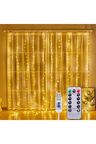 OEM Perdea luminoasă 3x3m, 300LED, 8 programe, USB și telecomandă, alb cald