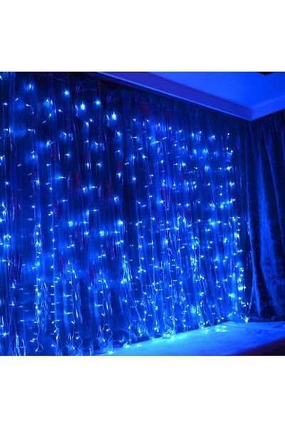 OEM Cortină luminoasă de Crăciun 3x3m, 300LED, 8 programe, cu USB și telecomandă, albastră,