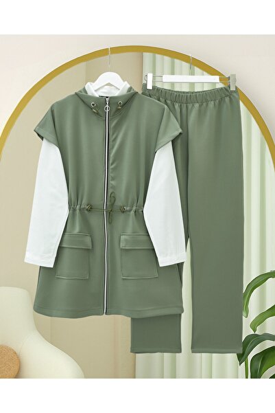 Modamorfo Double Pocket Zippered Rubber Detailed Short Sleeve Scuba Suit - Çağla Y.