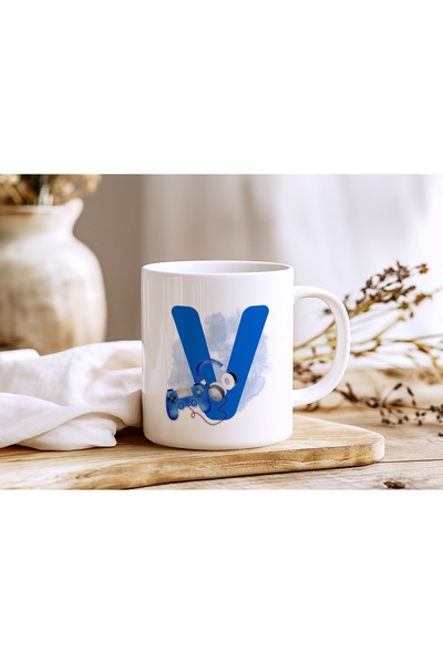 Beramussa Letter V Playstation Console Game Design Mug Cup - Special Gift for Game Lovers and E-Sports Players