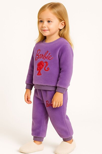 MUSCO Girls' Plush Lilac Fleece Suit Winter Thick Cute 2-Piece Top and Bottom Set