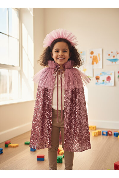 Jolanda طقم عباءة وتاج للفتيات مزين بالترتر