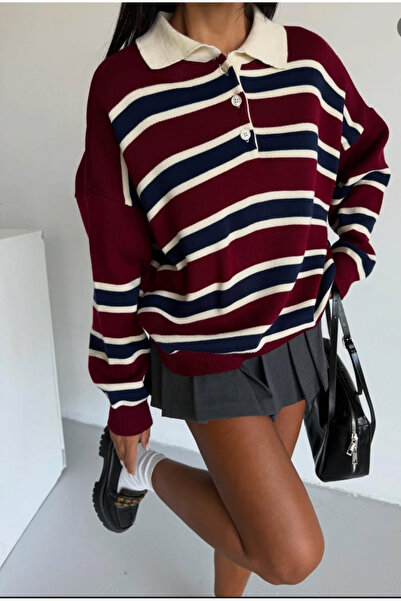 BE CHİC PULOVER DE TRICOTARE OVERSIZE CU GULER POLO CU DUCĂRI PENTRU FEMEI MM3400