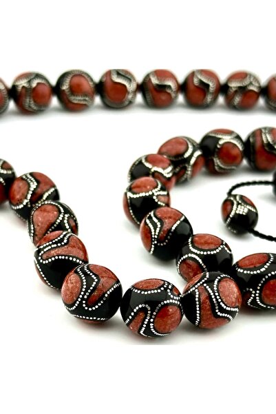 Tasarım Premium Rosary Mercan Ve Gümüş İşlemeli Kuka Tesbih