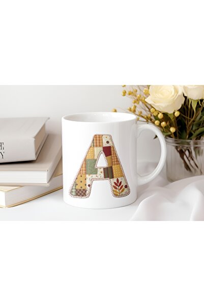 Beramussa Letter a Autumn Winter Themed Patchwork Design Mug - Special Gift f...