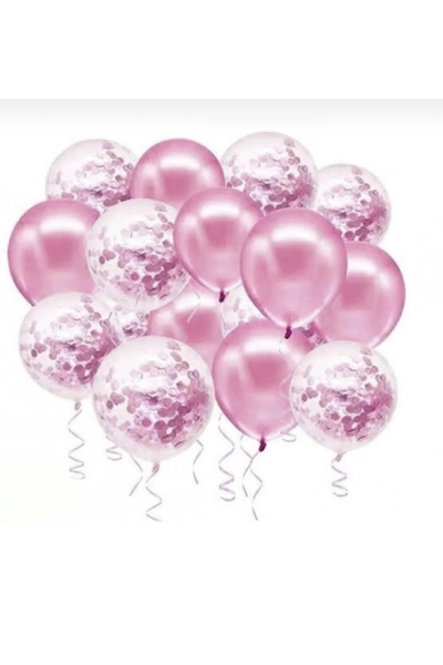 Ezgi Party Store Pink Sequin 10Pcs Transparent and Pink Balloon Set