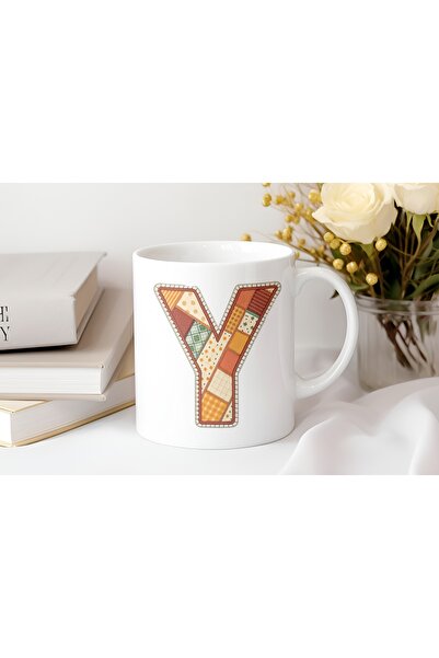 Beramussa Letter Y Autumn Winter Themed Patchwork Design Mug - Special Gift f...