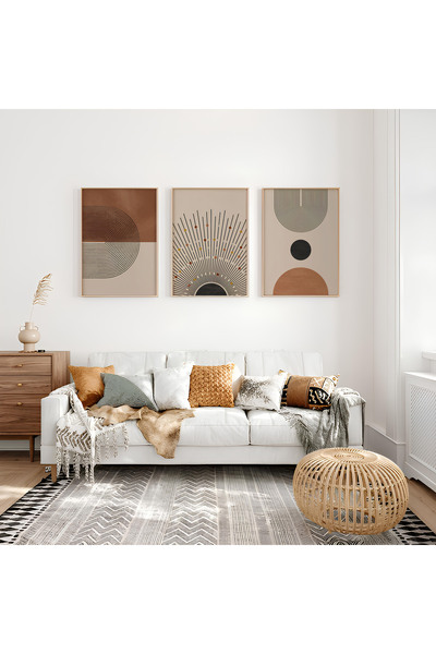 ARTCASTLE Set de 3 tablouri cu rame din lemn, stil modern Boho