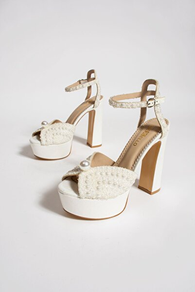 es exello حذاء زفاف بكعب سميك مطرز باللؤلؤ مع منصة فيولا