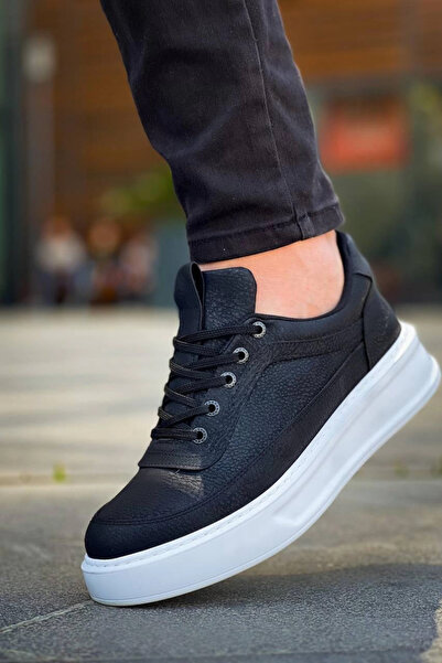 Zerenyus Zrn-006 Premium Black and White High Sole Lace-Up Casual Men's Sports Shoes