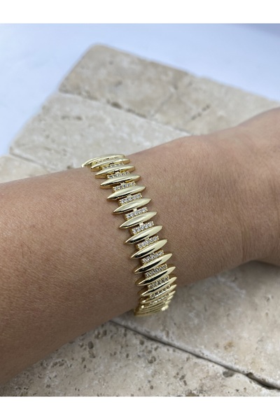 Byoz store 14k altın kaplama vip seri çivi plaka zirkon taşlı bileklik