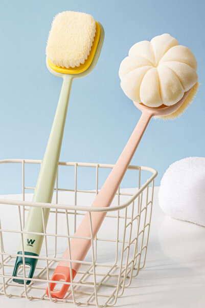 OGWANTO فرشاة حمام مزدوجة الجوانب - إسفنجة تنظيف وتدليك الجسم بمقبض طويل