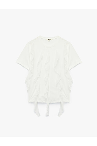 Koton Cotton Short Sleeve Crew Neck Ruffle T-Shirt