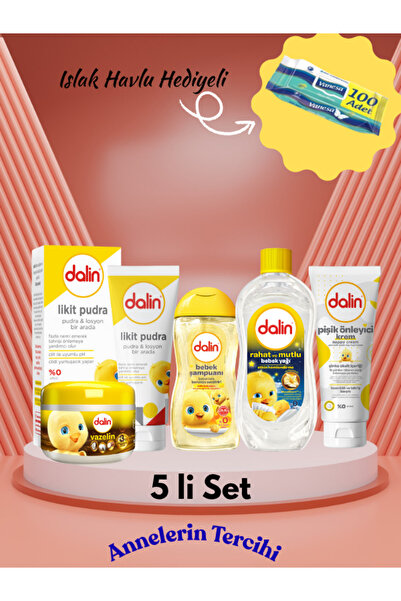 Dalin Bebek Şampuanı + Likit Pudra + Bebek Yağı + Vazelin + Pişik Kremi | Islak Havlu Hediyeli