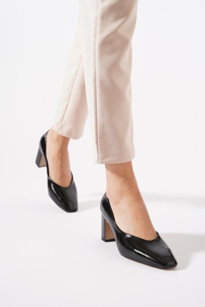 Moda Pie Deslan Kroka Printed Women's Heeled Shoes Black Snake