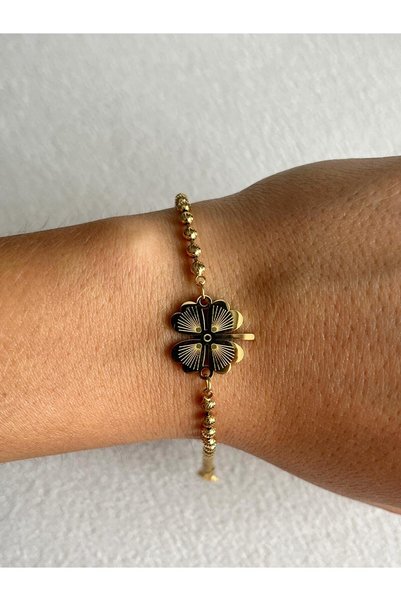 yeknova Steel 316L Gold Color Dorika Clover Model Tarnish-Free Women's Bracelet