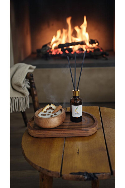 COCOS CANDLES Portakal Mum&Koku Set-Ahşap Tabak Pamuk Fitil Bambu Oda Kokusu ...