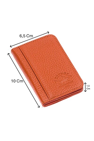 Westpolo Hakiki Deri Bol Kart Bölmeli Unisex Kartlık - Turuncu