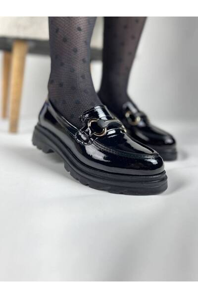 BESKAR Kb Zn101 Kuback Charcoal Patent Leather Casual Women's Ballerinas